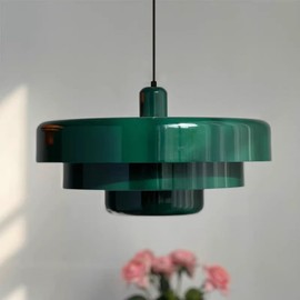 MIXL-Mid Century Pendant Light,1-Lights Vintage Green Ceiling Hanging Lamp with 3-Layer Metal Shade,Height Adjustable Green Metal Chandelier for Kitchen Island Lighting,Dining Room