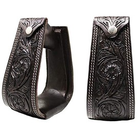 Professional Equine Horse Saddle Stirrups Western Tack Floral Hand Tooled Leather Covered 51173BR