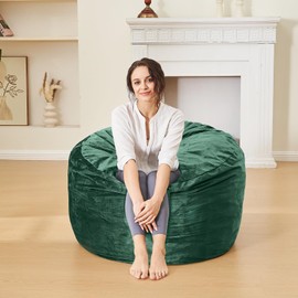 ILPEOD Bean Bag Chairs for Adults - Memory Foam Furniture BeanBag Chair - Kids/Teens Sofa with Soft Micro Fiber Cover - Round Fluffy Couch for Living Room Bedroom College Dorm - 3 ft, Green