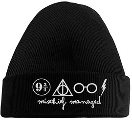 Hippowarehouse Mischief Managed Embroidered Beanie Hat Black
