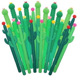Outus 24 Pieces Cactus Shaped Roller Pens - Green Saguaro Design with Black Gel Ink and Flower - for Classroom, Office, School Student Gift Supplies and Decor (Fresh Style)