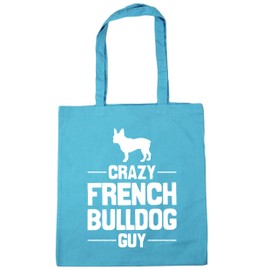 Hippowarehouse Crazy French Bulldog guy Tote Shopping Gym Beach Bag 42cm x38cm, 10 litres