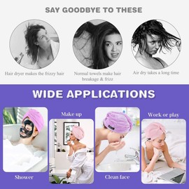 YHIXYUNAZ 3 Pack Quick-Dry Hair Towel Wrap - Super Absorbent Microfiber Hair Turban for Women, Soft Hair Drying Cap for Long/Thick Hair, Post-Shower & Gym Use (Grey)