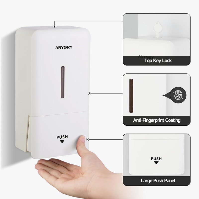 anydry Wall-mounted Manual Pressurized Soap Dispenser, 800ml Capacity with Visual