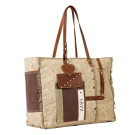 Myra Bag Western Leather Shoulder Bag for Women, Upcycled Canvas Weekender Bag - Yesteryear