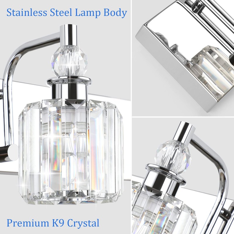 Ralbay Crystal Vanity Light Fixtures 3 Light Modern Crystal Bathroom
