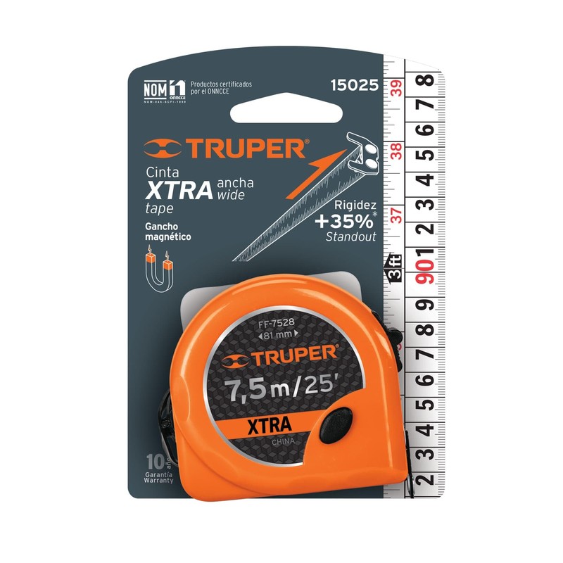 Truper FF-7528, Flexómetro XTRA 7.5 m cinta extra ancha 28