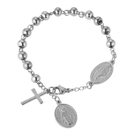 Hangbofeng Bracelets for Women and Men,Catholic Virgin Mary Cross Bracelet,Stainless Steels Bead Charm Link Chain Rosary Bracelets,Religious First Communion Confirmation Baptism Jewelry Gifts