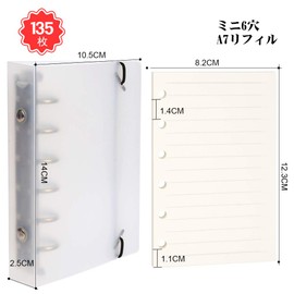 LEOBRO 3-Piece Set of 3 Notepads, Mini 6 Holes, Personal Notebook, Cream, 0.3 inch (7 mm) Horizontal Rule, 135 Pieces, A7 Pocket Size, Notebook, Memo, Business, Organization Refill, Notebook Refill, System Binder, Transparent PP