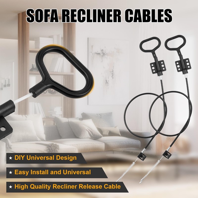 YEYETUO Sofa Recliner Cables, 2PCS Release Cables Replacement D Ring
