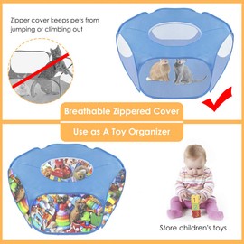 SlowTon Small Animal Playpen, Foldable Pet Cage with Top Cover Anti Escape, Breathable Transparent Indoor/Outdoor Use Pop Up Yard Fence for Kitten Puppy Guinea Pig Rabbits Hamster(Blue)