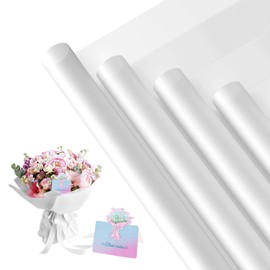 REAXYZNN 20 Sheets Flower Wrapping Paper, Waterproof Floral Wrapping Paper with Cards for DIY Craft, Florist Packaging Supplies for Birthday, Wedding, Mother's Day Gift (White)