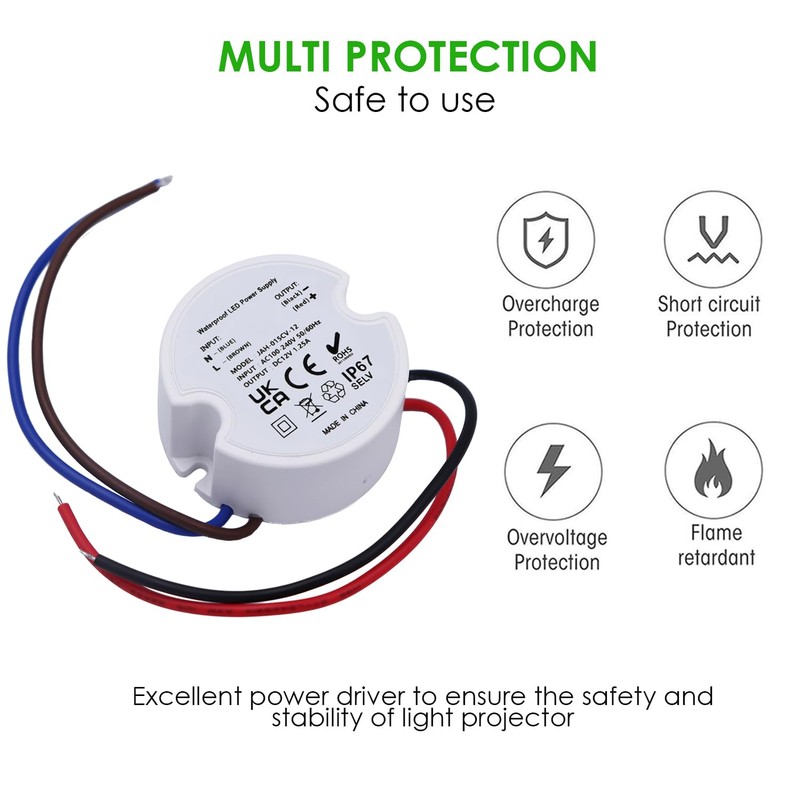 Noobibaba 12V LED Driver IP67, 12V Transformer 15W 1.25A, Waterproof