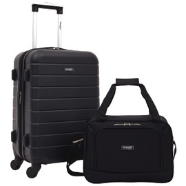Wrangler Smart Luggage Set with Cup Holder and USB Port, Black, 2 Piece