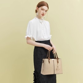 Purse and Handbags for Women, 3 Zip Compartments Tote Bag Designer Shoulder Purse Top Handle Satchel Bags, Co-beige-y