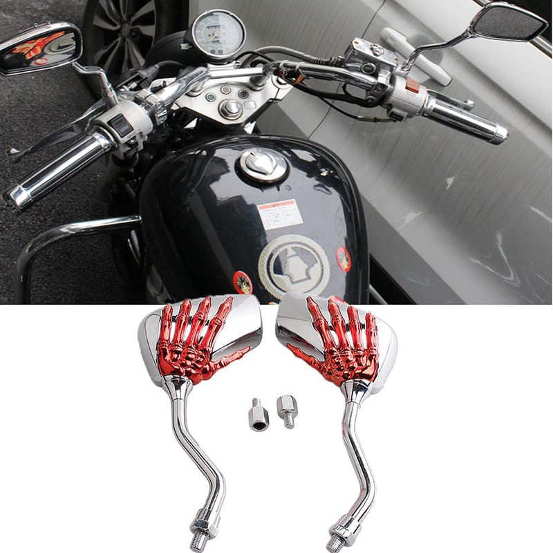 AULESSE 1 Pair Left Right Universal Motorcycle Scooter Chrome Skull