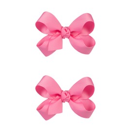 HAIRBOWS Girls' and Toddler Grosgrain Hair Bow Two Pack with Knot Wrap Center on a Hair Clip, size Mini 5 Inch Bows, 3 Inch Bows, Hot Pink