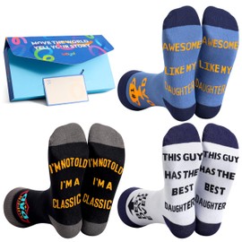 Moyel 3 Pairs Dad Gifts for Fathers Day from Daughter Wife Kids Mens Socks 7-13 Cool Funny Gifts for Dads Who Wants Nothing Birthday Christmas Presents for Men Stocking Stuffers