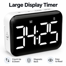Large LED Digital Kitchen Timer – Magnetic Count Up & Countdown Timer with 3 Volume Levels, 2 Brightness Modes, Stand & Hook, 5268