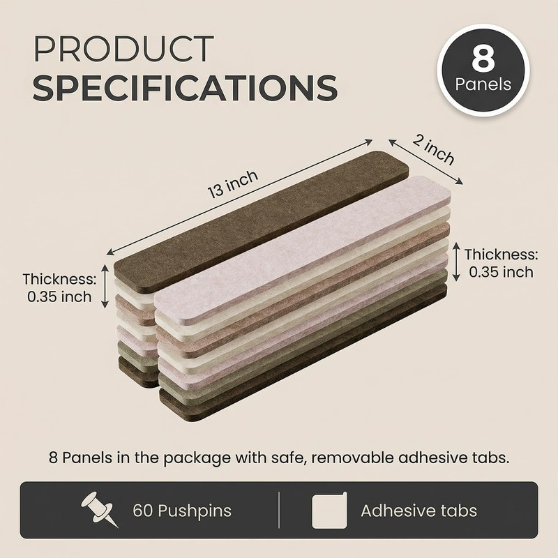 Cork Board Alternative Felt Strip Board 8-Pack 13"x2", Bulletin Board