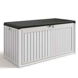 Gizoon 100 Gallon Deck Box, Resin Outdoor Storage Box with Lockable Lid, Waterproof and UV Resistant, Perfect for Storing Patio Mats, Garden Tools, Pool Accessories, Home and Outdoor Organization