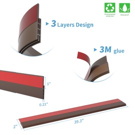 Hojoy 2 Pack Under Door Draft Stopper, Adjustable Door Sweep Anti-Collision Strong Adhesive Weather Stripping Tape Soundproof Draught Stoppers 2" W x 39" L, Brown