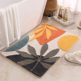 Bath mat Rug Boho Plant Abstract Art Leaf Colorful Washable Bathroom Rugs,Non-Slip Shaggy Water Absorbent Flocking Microfiber Soft Fluffy Botanical Bathmats Doormats Rectangle 19.7x31.5 inch