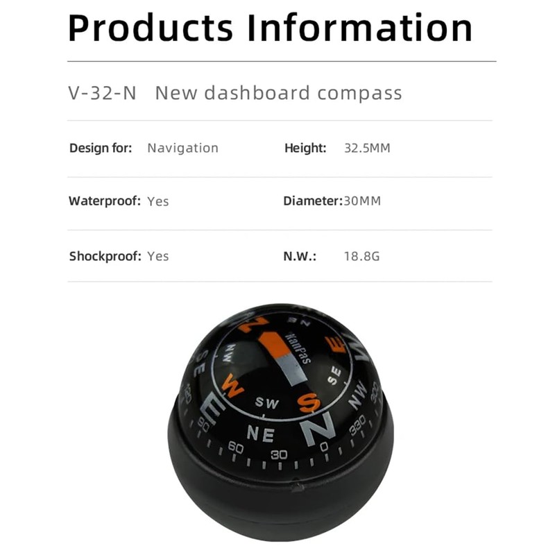 KanPas Dashboard Compass Ball with Double Dials for Cars Boats