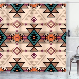 ArtSocket 4 Pcs Shower Curtain Set African Boho Retro Traditional Rhombus Summer Colorful with Non-Slip Rugs Toilet Lid Cover and Bath Mat Bathroom Decor Set 72" x 72"