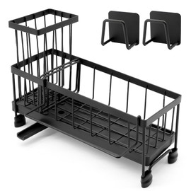 ZYNERY Sink Organizer for Kitchen, Kitchen Sink Organiser with Automatic Drain Tray with Two Sponge Holders, Sponge Holder