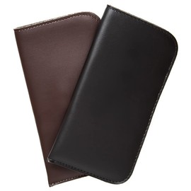 Calabria Medium Soft Slip-in Eyeglass Case Black Brown 2 Pack w/Plastic Clip Faux Leather Men Women Sunglasses Pouch Holder