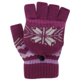 Atania Ladies Fairisle Fingerless Mitten Cap Gloves Purple