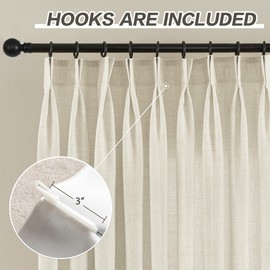 MASWOND Extra Wide Pinch Pleated Curtains, 84 x 84 inches Long Light Filtering Semi Sheer Linen Window Curtains for Patio Door, Living Room, Bedroom, Pinch Pleat Drapes with Hooks (1 Panel Natural)