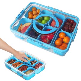 Caja de Almacenamiento Portátil de Organizador de Dulces,snack container con 8 Compartimentos,Con Tapa y Asa,para fiestas, campamentos, dulces de Halloween y conservación de alimentos (azul)