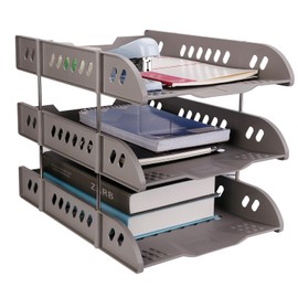 Eagle Plastic 3 Tier Letter Tray, Desktop File Organizer, Perfect for Storing Documents and Paper Work (Grey)