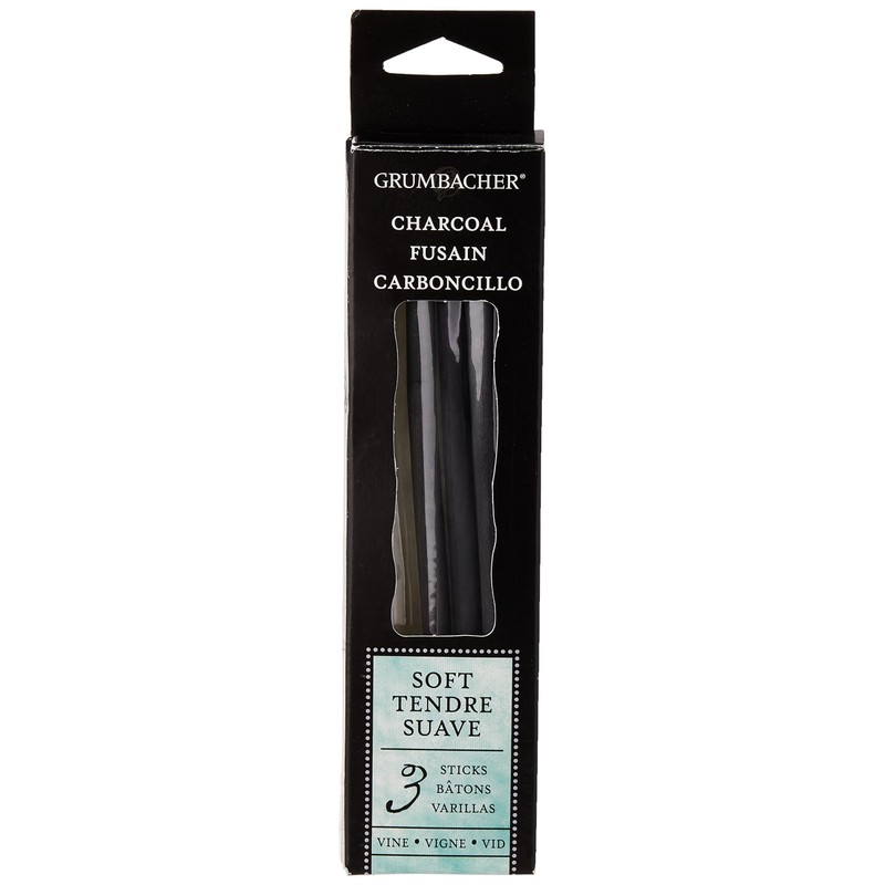 Grumbacher Vine Charcoal, Soft, Black, 3 Pack (V41)