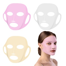 ValueBargain Silicone Face Mask Reusable, 3Pcs Silicone Facemask Cover,Anti-Wrinkle Face Mask Holder for Sheet Masks,Wet Locking Prevent Evaporation Skincare Beauty Tool Pink Gold White