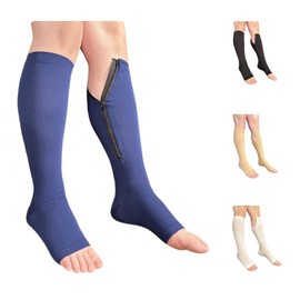 Ziperior Open Toe Inside Leg Calf Zipper 30-40 mmHg Grade 3 Compression Socks (Navy, Small-Medium)