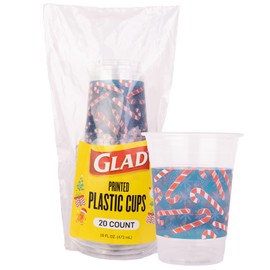 Glad Holiday 16oz Clear Plastic Cups with Candy Cane Design | Holiday Plastic Cups, Christmas Cups | Cute Plastic Disposable Cups for Everyday Use, 16oz Plastic Cups 20 Ct