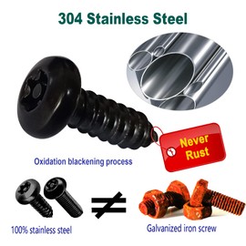 Anti Theft License Plate Screws- Black Security Bolts Fasteners for Front Rear Tag Frame Holder, 1/4'' M6 Stainless Steel Car Truck Motorcycle Mounting Hardware Kit- Screws Caps Insert Nuts