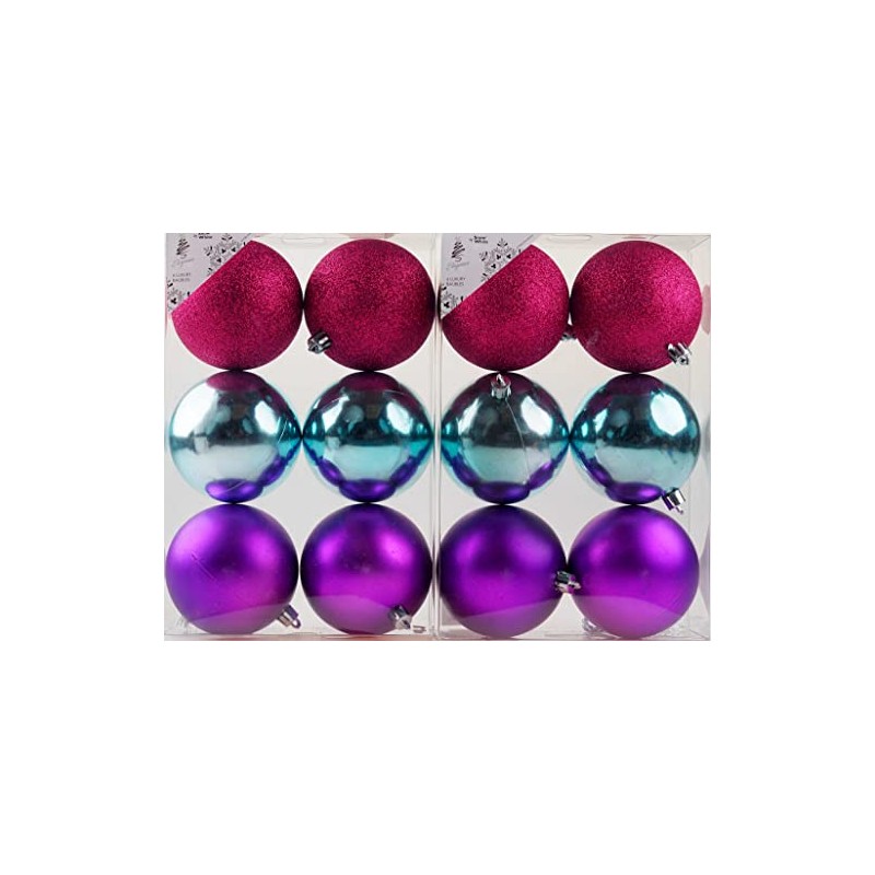Blue Purple Pink Christmas Tree 8cm Bauble Decorations (Set of