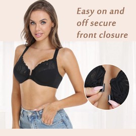 DotVol Women's Bra Full Cup Unpadded Underwired Bra Floral Lace Bra Soft Cup Large Sizes, black