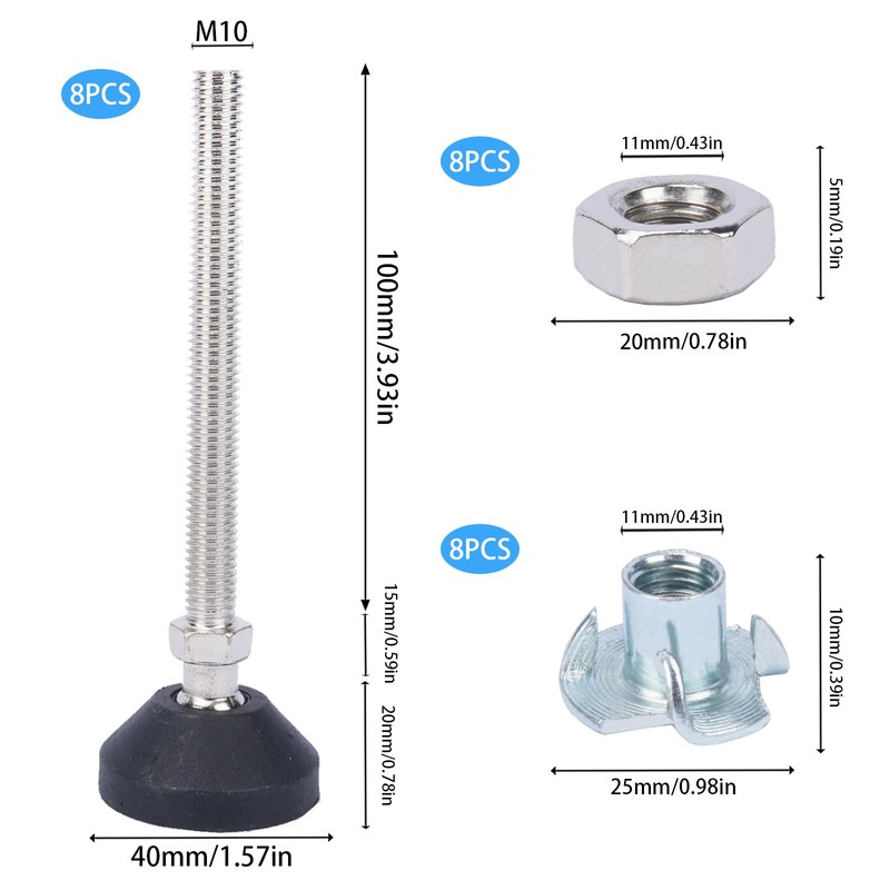 Minnhua 8PACK Furniture Feet Adjustable Levelling Feet Adjustable Feet for