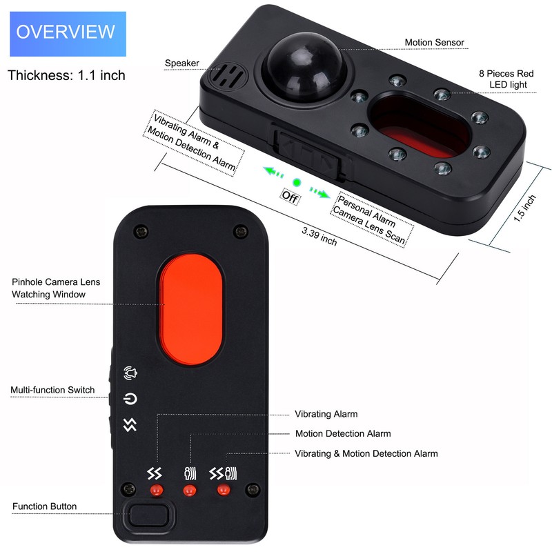 GPS Detector Black One Touch Alarm Portable Jitter Motion Detection