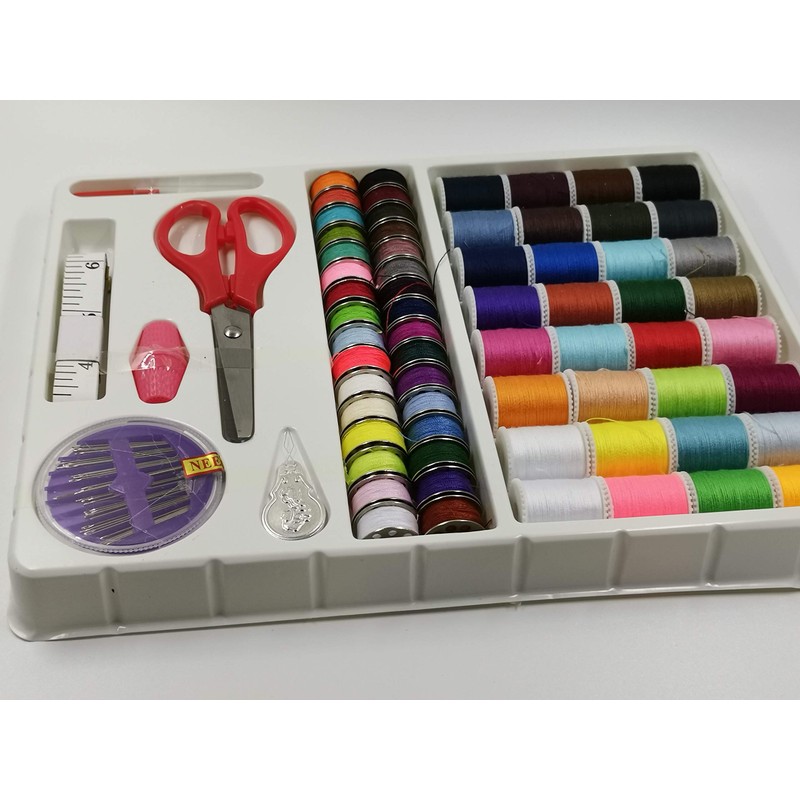 Sewing kit (64 Rolls) + Scissors + Ruler + Needle,