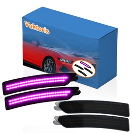 Vektoris Smoked Lens LED Front & Rear Fender Side Marker Lights 4PCS KIT for 2024-Up Ford Mustang Gen7/S650 - Driver & Passenger Side Marker Lamp Assembly, Plug &Play (Smoked Lens Pink LED Light)