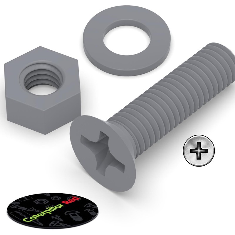 20 x Grey Countersunk Screws Polypropylene (PP) Plastic Nuts and