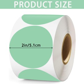 2 Inch Green Circle Thermal Sticker Labels,1000pcs Self-Adhesive Round Direct Thermal Labels,Multi-Purpose Multifunctional Roll Thermal Stickers,for Barcodes,QR Code,DIY Logo Design,Name Tag