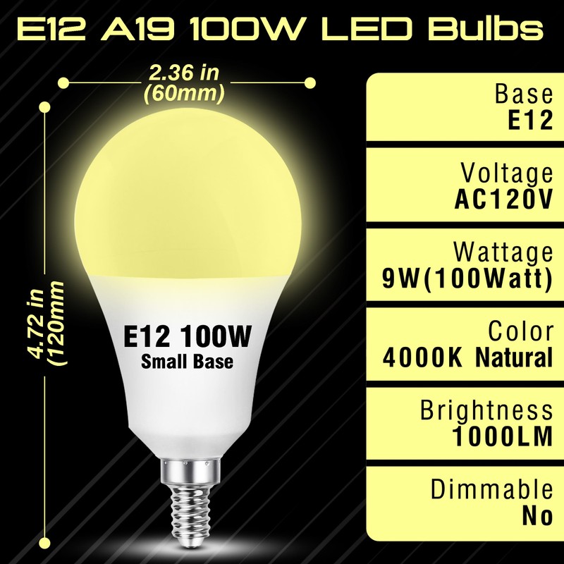 E12 LED Candelabra Bulb 100Watt Equivalent, 4000K Natural White, E12
