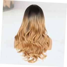Healvian 1pc Stylish Gradient Curly Wig for Women Mid-part Hair Accessory Realistic Black to Light Gold Gradient Design Breathable and Comfortable Wear for Daily Style